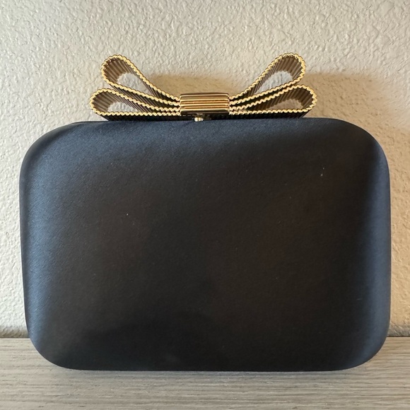 Talbots Elegant Black Clutch with Gold Bow Accent - Picture 2 of 6